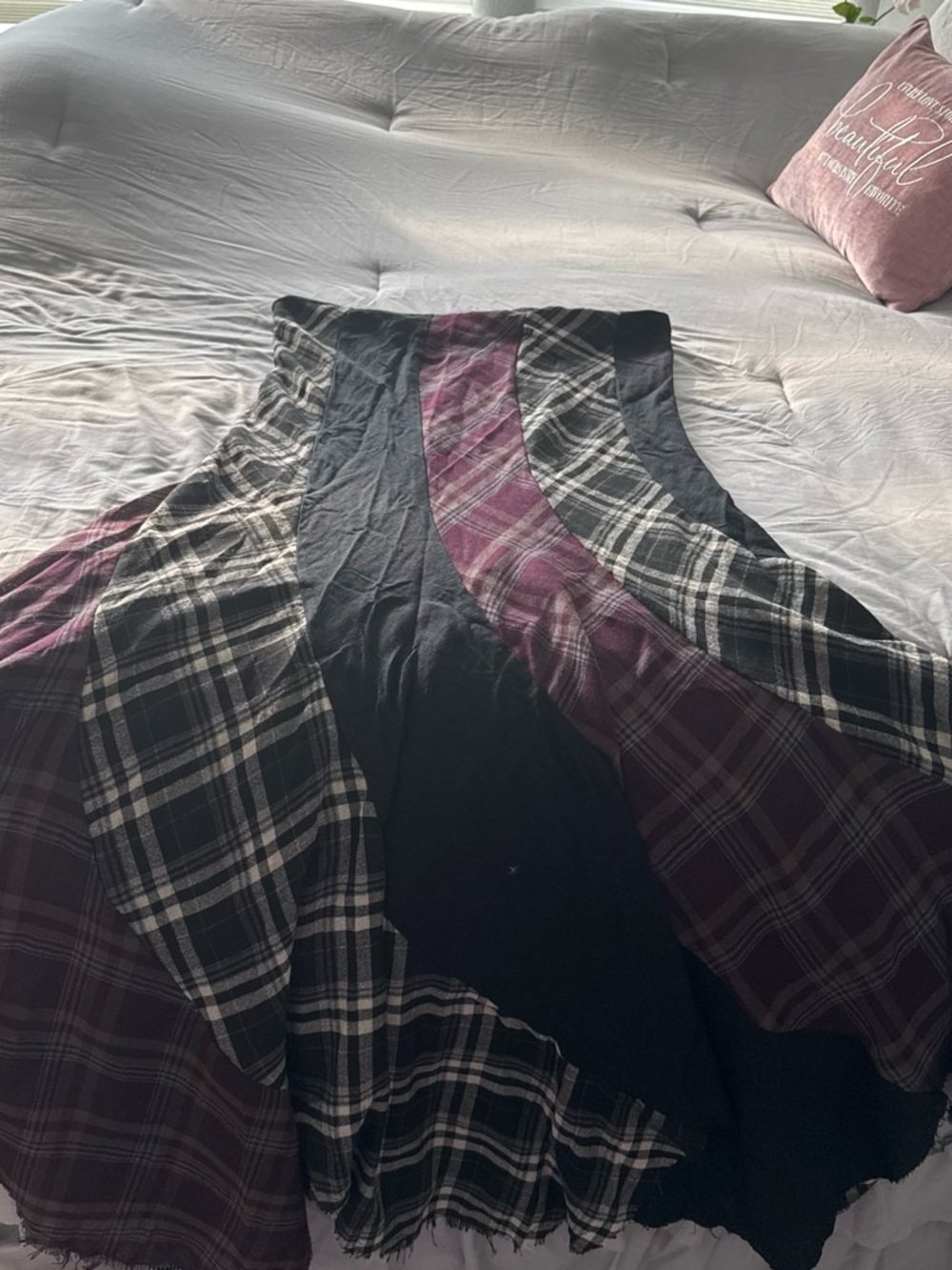 Current Mood Black and Purple Plaid A-Line Maxi Skirt